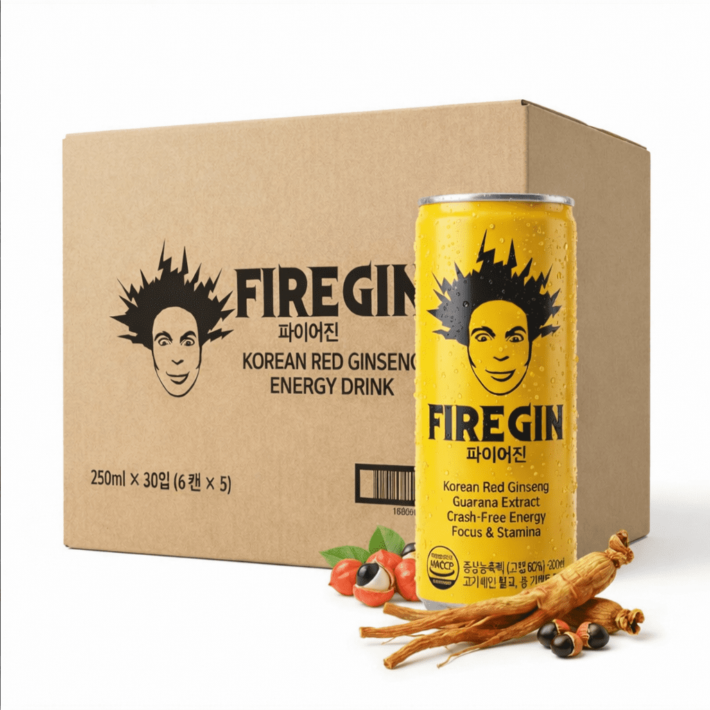 FIREGIN Energy Drink Korean Red Ginseng & Guarana - Crash-Free Energy – Focus, Stamina, Recovery – 78mg Caffeine, Taurine, B Vitamins – HACCP Certified – 8.4 fl oz, Case of 30