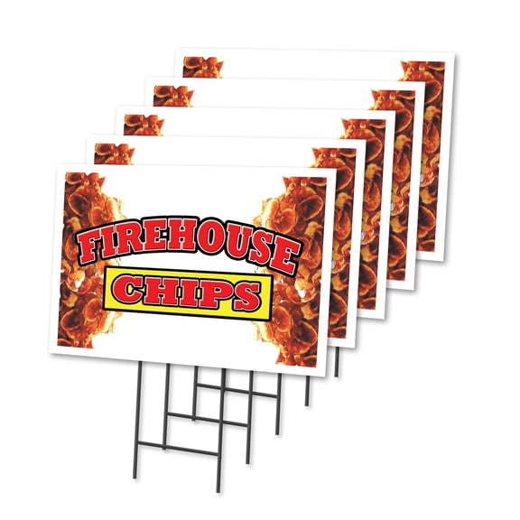 FIREHOUSE CHIPS 5 Pack Of 18" x 24" Yard Sign & Stake | Advertise Your Business | Stake Included Image On Front Only | Made in The USA