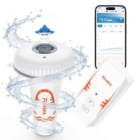 FIRELEX Wireless Pool Thermometer with WiFi Gateway Set, Cute Shark-shaped Accessory, IPX7 Waterproof, Smart APP Control, Alexa Voice Control, for Swimming Pools, Hot Springs, Hot Tubs