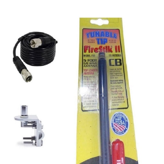 FIRESTIK FS5-B 5' BLACK CB ANTENNA W/ SINGLE GROOVE MIRROR MOUNT, 18 FT. COAX