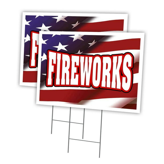 FIREWORKS 2 Pack Of 18" x 24" Yard Sign & Stake | Advertise Your Business | Stake Included Image On Front Only | Made in The USA