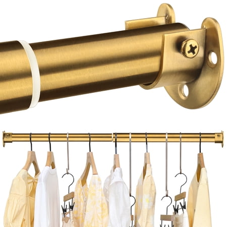 FIRJOY Closet Rods for Hanging Clothes - Heavy Duty, Length Adjustable (Gold, 18.5" - 28")