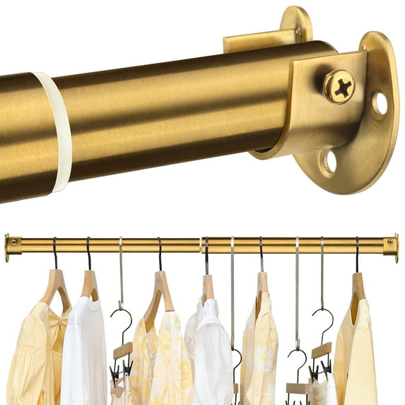 FIRJOY Closet Rods for Hanging Clothes - Heavy Duty, Length Adjustable (Gold, 18.5" - 28")