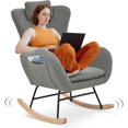 thumbnail image 1 of FIRLZY Rocking Chair Nursery, Teddy Upholstered Rocker Glider Chair with High Backrest, Adjustable Headrest & Pocket, Comfy Glider Chair for Nursery, Bedroom, Living Room, Offices, Gray, 1 of 16