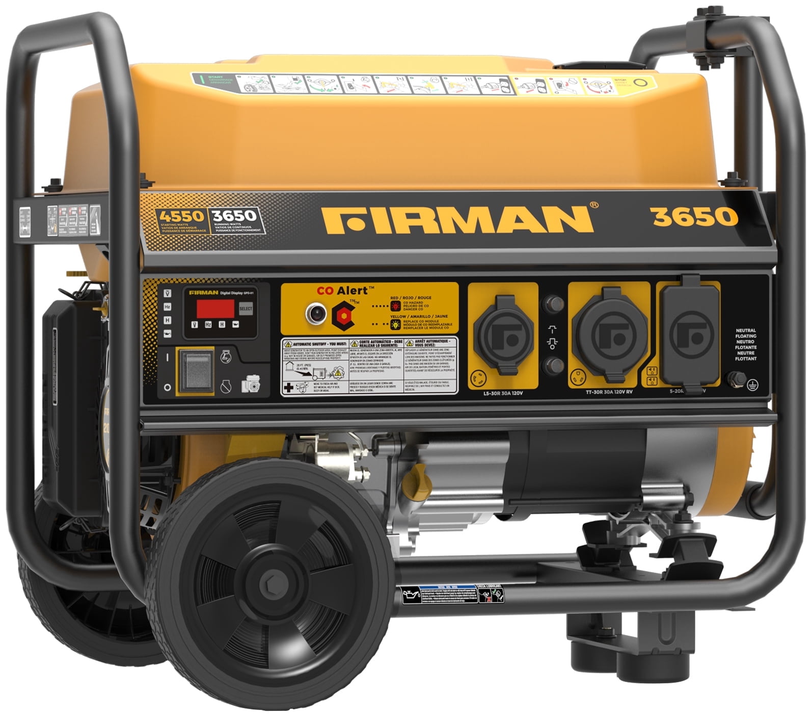 FIRMAN P03613 4550/3650W Gas Portable Generator 4550W Recoil Start 120V with CO Alert