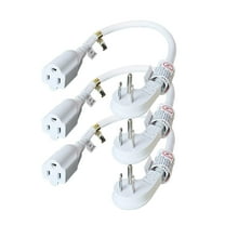 FIRMERST 1 ft 1875W Flat Plug Extension Cord, 15A, White, 3 Pack for Kitchen and Office
