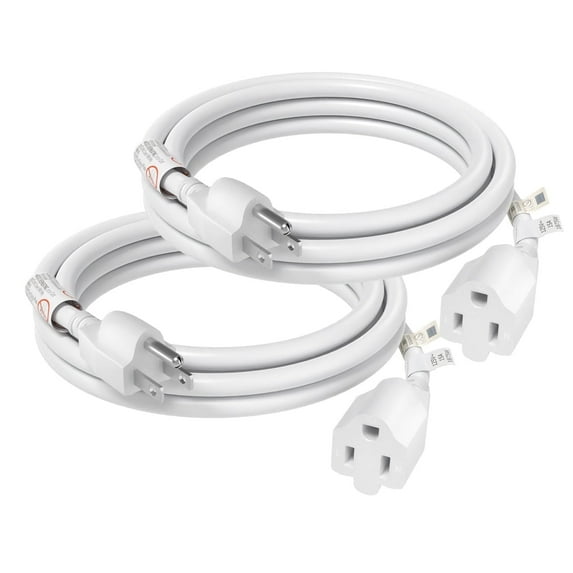 FIRMERST 14 AWG Extension Cord 1875W 15A Heavy Duty Grounded 6 feet, Pack of 2, White