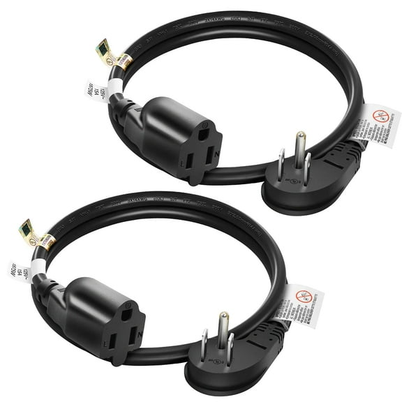 FIRMERST 1875W 15A Extension Cord 2ft 14/3 Gauge Flat Plug Black, 2-Pack, Ideal for Home/Office Use