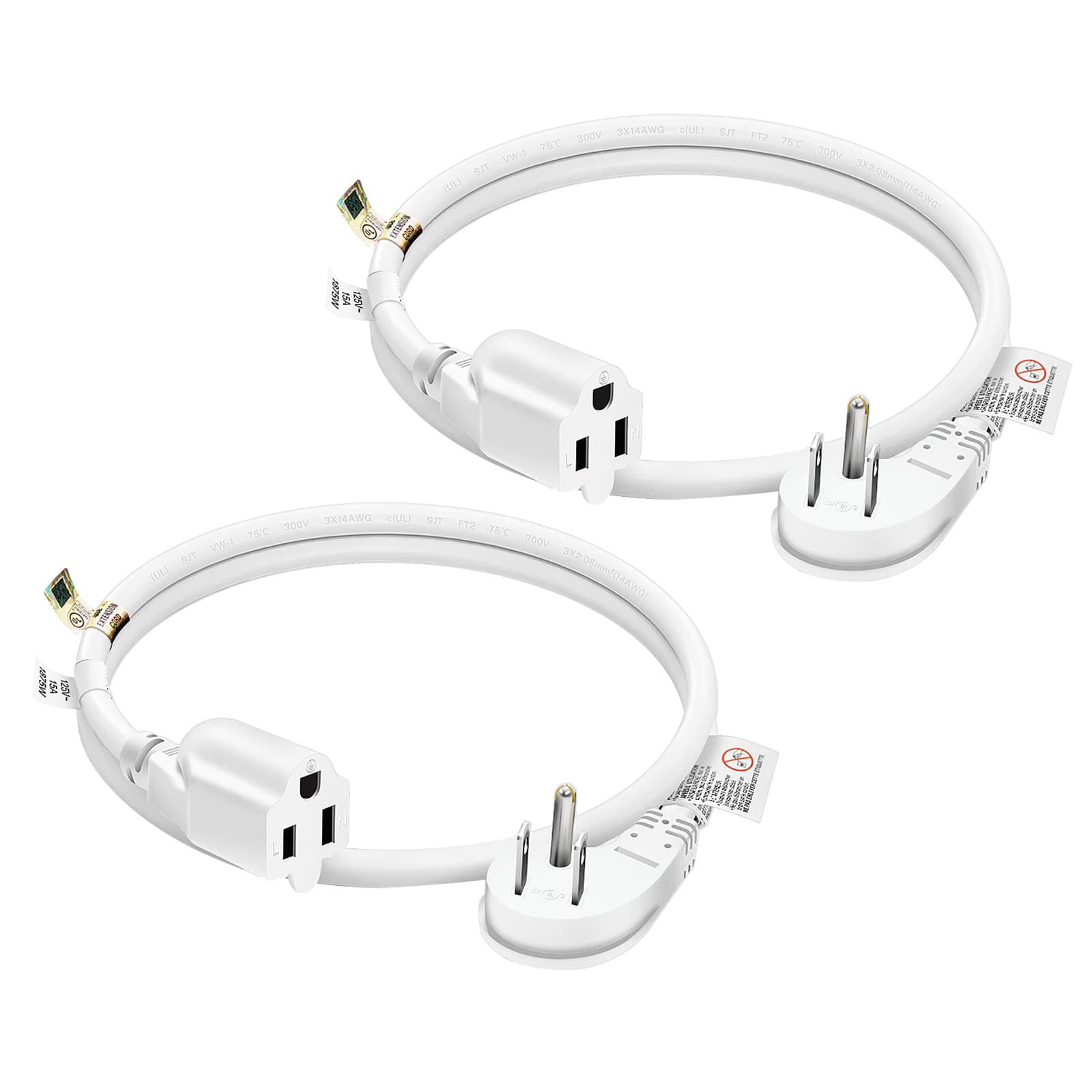 FIRMERST 1875W Flat Plug Extension Cord 14AWG 15 Amps 2 feet, White
