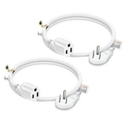 FIRMERST 1875W Flat Plug Extension Cord 14AWG 15 Amps 2 feet, White, Pack of 2