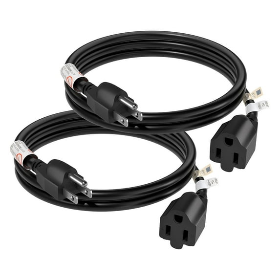 FIRMERST 3 ft Extension Cord 14 AWG 1875W 15A 3 Prong Black, 2 Pack