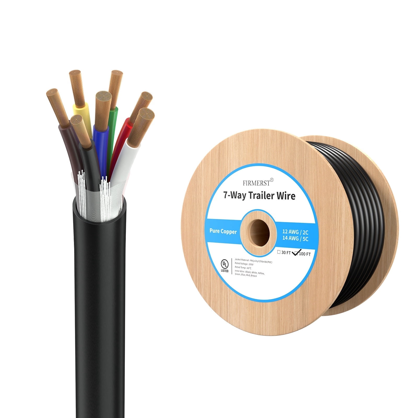 FIRMERST 10 Gauge Pure Copper Landscape Wire - 100ft, 2 Conductor, Low Voltage For Outdoor Lighting