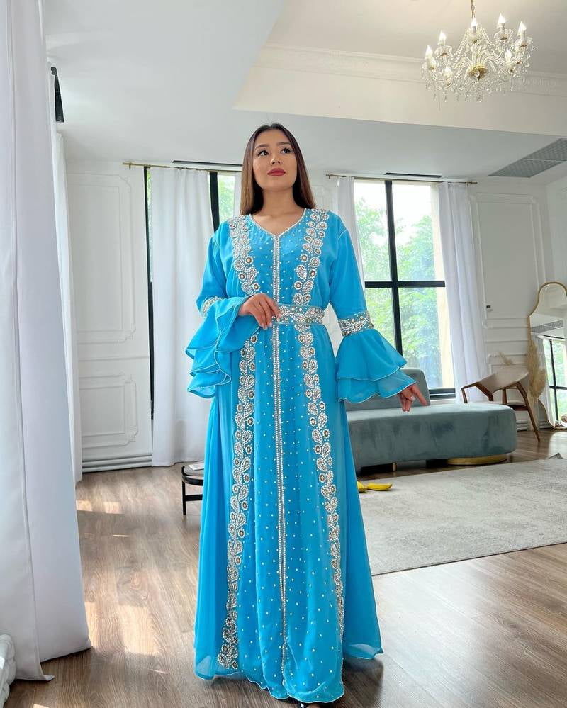 colour combination with sky blue dress Elegant Sky Blue Dresses For Navratri Day 8- Raisin