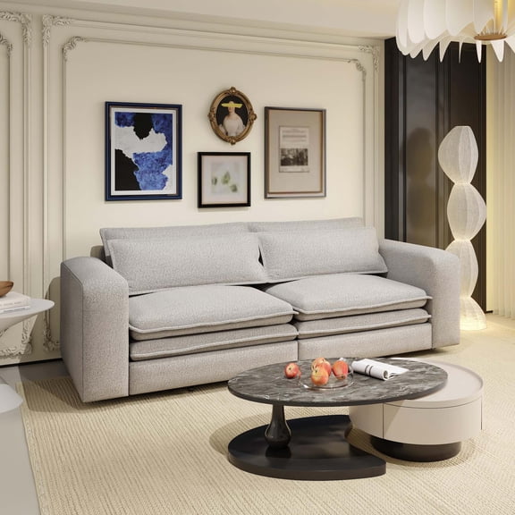 FIRSCOOK 93" King Size Sleeper Sofa Bed, 3-in-1 Pull Out Teddy Couch with Chaise Lounge & 2 Lumbar Pillows, Light Grey