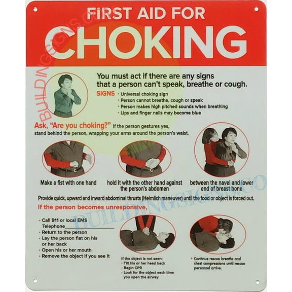 FIRST AID FOR CHOKING SIGN (7x10,White,Aluminum)