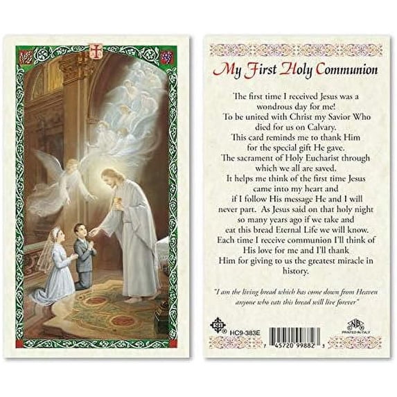 FIRST COMMUNION PRAYER NEUTRAL ENGLISH HOLY CARD LAMINATED PRAYER CARDS ...