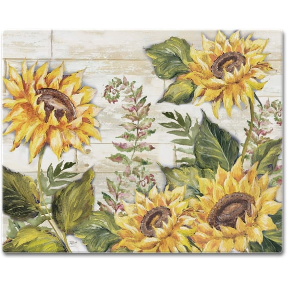 Glass Cutting Board Counter Saver 12""x15"", Sunflowers, Large