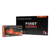 FIRST GLOVE Heavy Duty Disposable Gloves Small 100 Ct. - 8 Mil Thick Orange Nitrile Gloves - Industrial Nitrile Gloves with Raised Diamond Textured - Latex-Free and Tear-Resistant Gloves