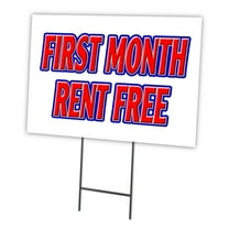 FIRST MONTH RENT FREE 12"x16" Yard Sign & Stake outdoor plastic  window | Advertise Your Business | Stake Included Double Sided Image | Made in The USA