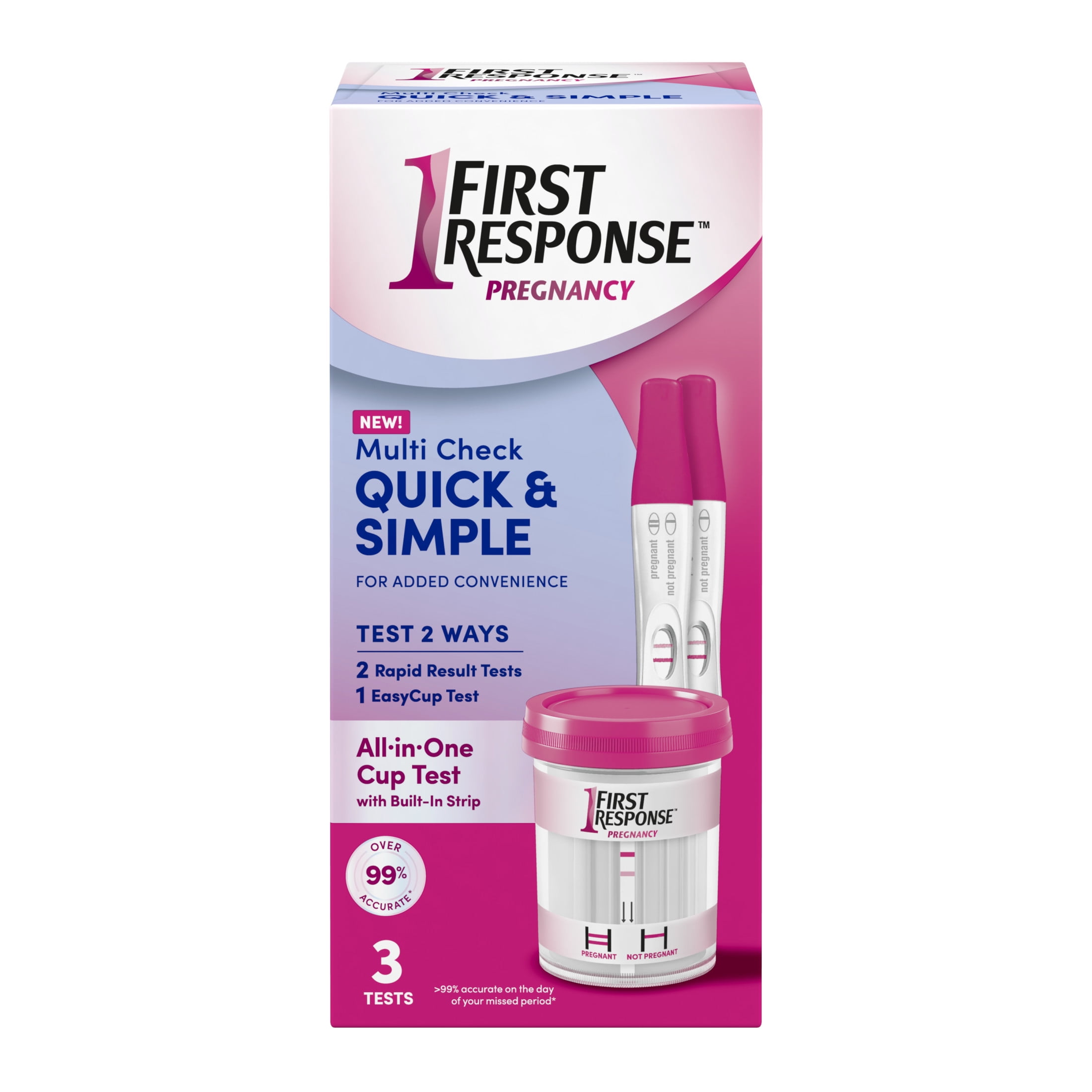 First Response Multi Check Quick & Simple Pregnancy Test Kit, 1 EasyCup Test with Built-in Pregnancy Test Strip, and 2 Rapid Result Pregnancy Tests, 1 Kit