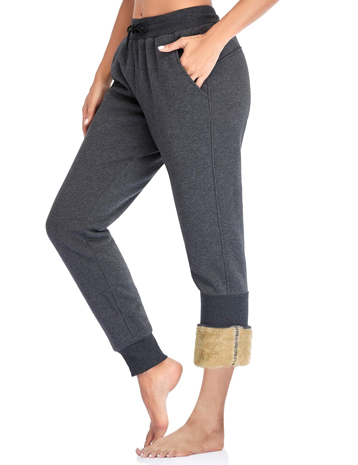Women's Fleece Lined Pants Water Resistant Sweatpants High Waisted