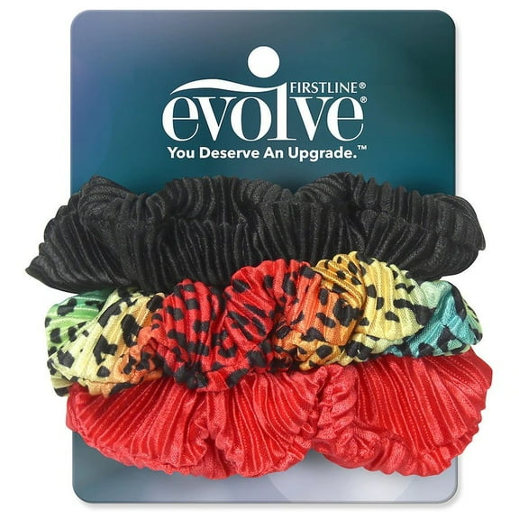 FIRSTLINE EVOLVE 3 Pack HAIR Ties SCRUNCHIES Black Red Multicolor Print