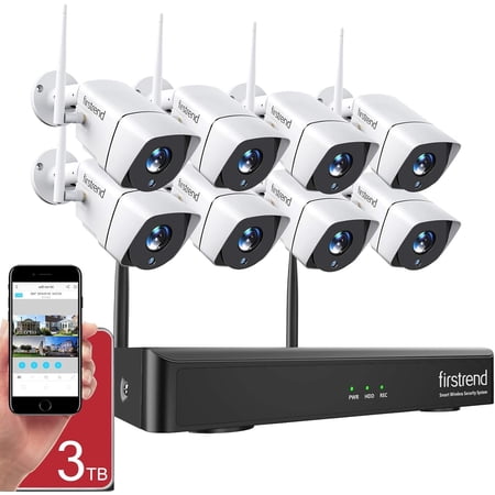 FIRSTREND 1080P Wireless Security Camera System, 8CH Wireless NVR System with 8 pcs 1080P HD Security Camera and 3TB Hard Drive Pre-Installed, CCTV P2P for Indoor Outdoor for Home