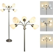 FIRVRE 3 Light Multi Head Floor Lamp Standing Lamp Tall Pole Modern Contemporary Reading Lamp with Adjustable Flexible Gooseneck Arms PVC White Shades for Study Living Room Bedroom