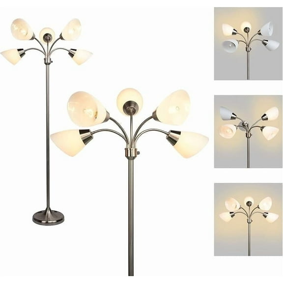Metal tree branch floor lamp multiple heads ,modern standing tall pole lamp with 5 adjustable rotating lights for living room bedroom office