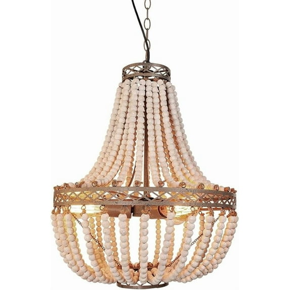 3-Lights Wood Beaded Chandelier,Farmhouse Wood Beaded Chandelier,Vintage Antique Rustic Boho Pendant Light,White Boho Light Fixtures for Dining Room,Living Room,Kitchen,Chandeliers for Bedrooms