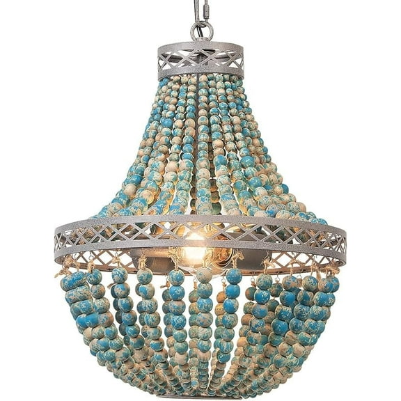 2 -Lights Wood Beaded Chandelier,Farmhouse Wood Beaded Chandelier,Vintage Antique Rustic Boho Pendant Light,White Boho Light Fixtures for Dining Room,Living Room,Kitchen,Chandeliers for Bedrooms