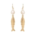 thumbnail image 1 of Time and Tru Women's Gold Tone Fish and Pearl Drop Earrings, Fashion Jewelry, 1 of 5