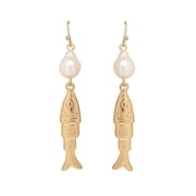 Women's Gold Tone Fish and Pearl Drop Earrings, Fashion Jewelry
