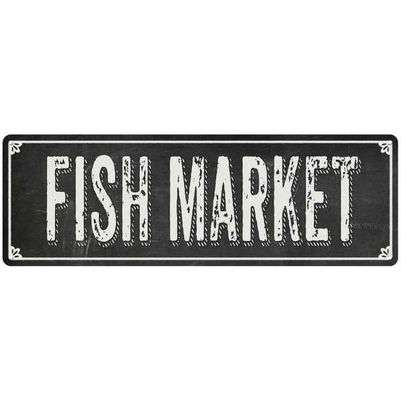 FISH MARKET Shabby Chic Black Chalkboard Metal Sign 6x18 Decor 106180050008