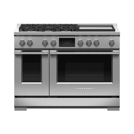 Fisher & Paykel - Professional 6.9 Cu. Ft. Freestanding Double Oven Dual Fuel True Convection Range with Self-Cleaning - Stainless steel/black glass