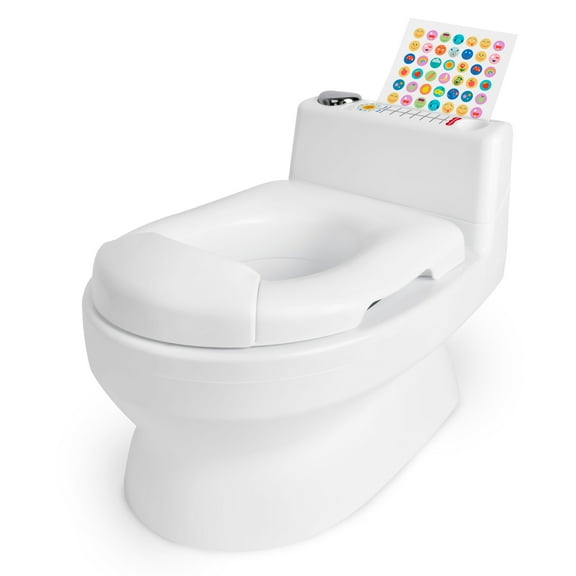 Fisher-Price™ Potty Trainer with Flushing Sounds, Tracking Chart & Storage – White Floor Potty Chair with Splash Guard, Removable Toilet Ring and Bowl, Featuring Patented Snap Safe Ring Technology