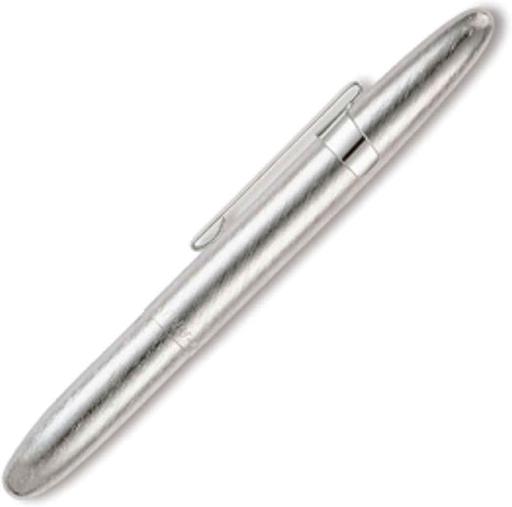 FISHER Space Pen Brushed Chrome Bullet Space Pen, Ballpoint, Brass, Black Ink, Pocket Clip, Gift Box