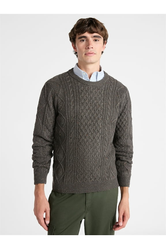 Men's Fisherman Crew Neck Sweater with Long Sleeves, Sizes XS-3XL