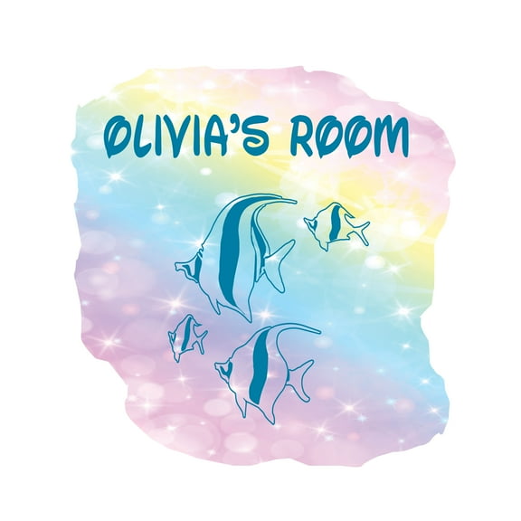 FISHES - Adhesive Home Art Angel Fish Vinyl Wall Decoration Multicolored Background Design Kids Bedroom Customized Name Wall Decal Sticker 20" x 20"