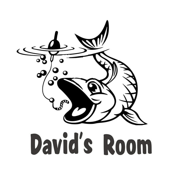 FISHES - Customized Name Lettering Art Vinyl Decoration Sticker Large Fish Image Design Fish Hook & Bait Vinyl Home Bedroom Wall Decal 30" x 30"