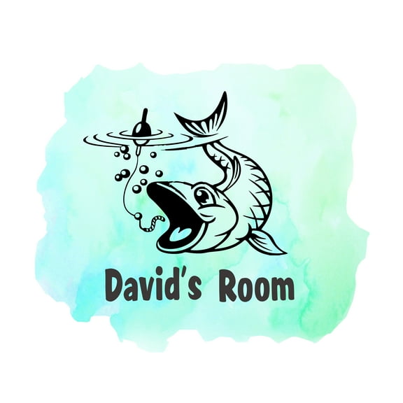 FISHES - Home Living Room Fishing Art Decoration Large Fish Design Personalized Name Lettering Art Vinyl Kids Bedroom Wall Decal Sticker 10" x 9"