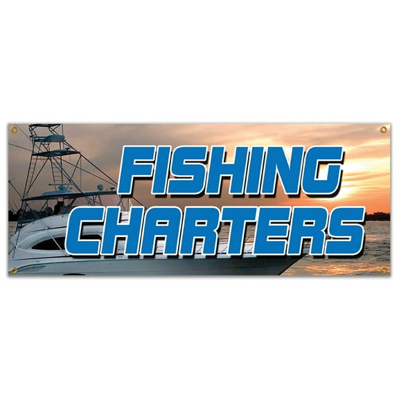 FISHING CHARTERS BANNER SIGN all half day rental tackle deep sea fish