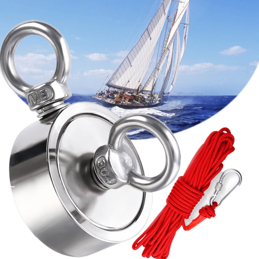 FISHING MAGNET KIT DOUBLE SIDE 400-1100LBS PULL FORCE STRONG NEODYMIUM +  ROPE + CARABINER 