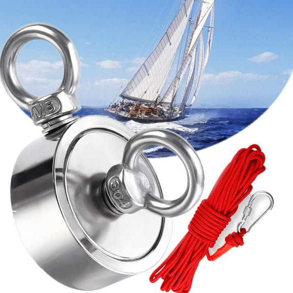 FISHING MAGNET KIT DOUBLE SIDE 400-1100LBS PULL FORCE STRONG NEODYMIUM + ROPE + CARABINER