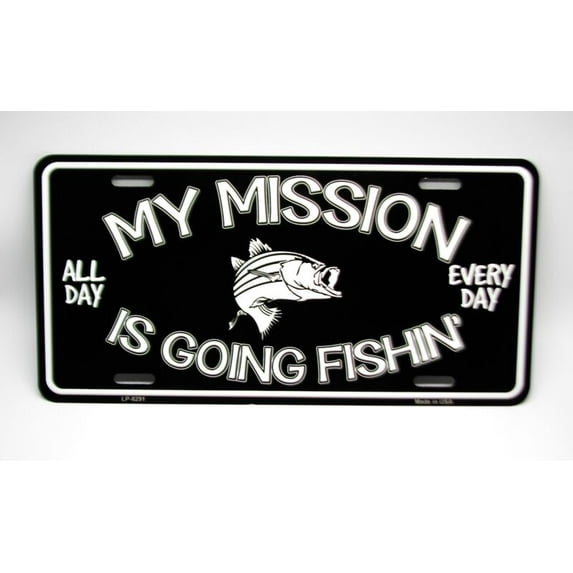 FISHING METAL CAR LICENSE PLATE. WATERSPORTS FISHING CAR LICENSE PLATE - Aluminum ( 12 inch x 6 inch )