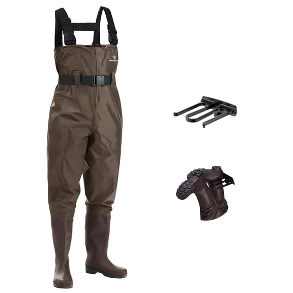 Fishing Chest Waders Fishing for Men Women, 2-Ply Nylon and PVC Waterproof Hunting Chest Wader with Boots, Brown, Size M07/W09