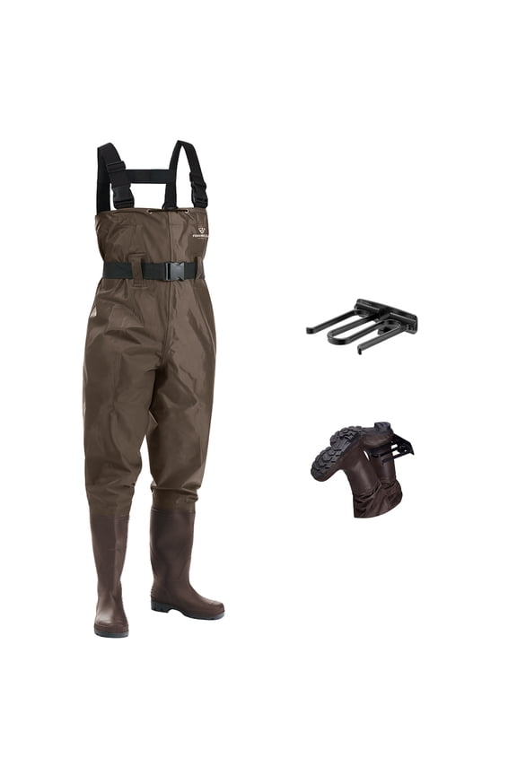 Fishing Chest Waders Fishing for Men Women, 2-Ply Nylon and PVC Waterproof Hunting Chest Wader with Boots, Brown, Size M07/W09