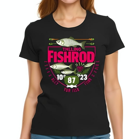 FISHRD Fishing Graphic Cotton Short Sleeve T-Shirt - Playful Outdoor Design with Fish & Bold Pink Text