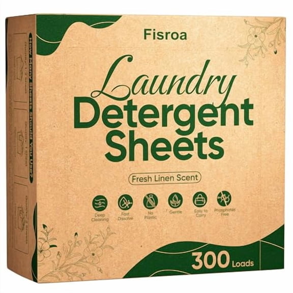 FISROA Travel laundry detergent sheets, 300 loads, Fresh Linen Scent
