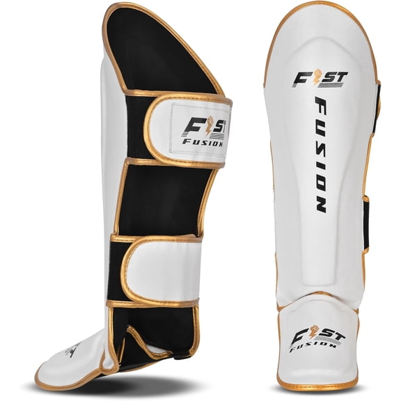 FIST Fusion MMA Martial Arts Shin Guards – Padded, Adjustable Muay Thai Leg Guards with Instep Protection for Kickboxing/MMA Training and Sparring – Durable